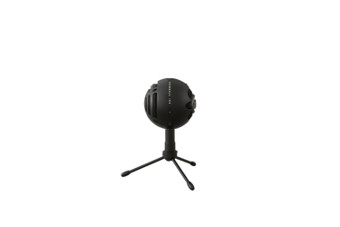Logitech Blue Microphone Snowball iCE USB Mic on a stand, ideal for quality recording and streaming.